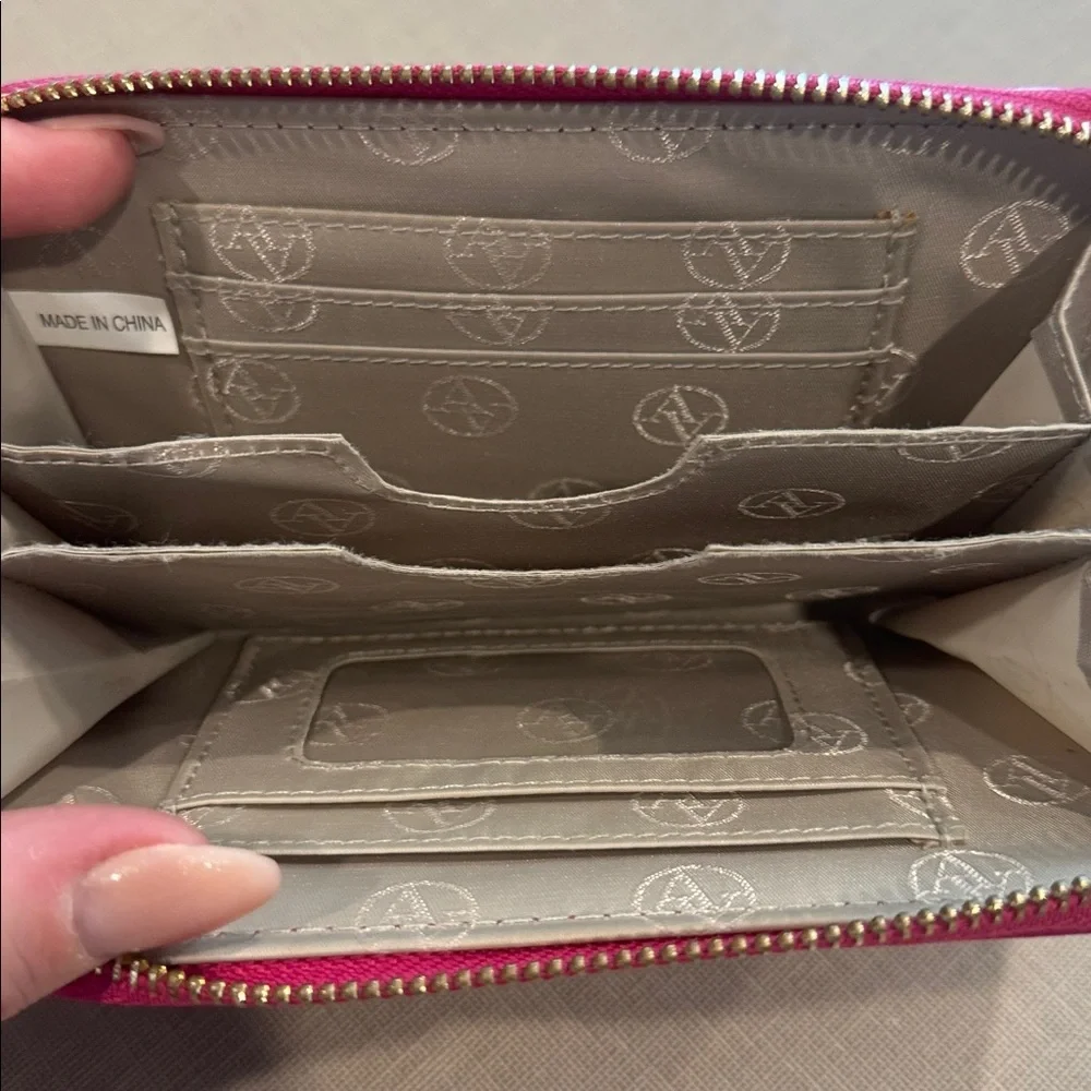 Adrienne Vittadini Magenta Leather Zip-Around Wallet with Gold Accents
